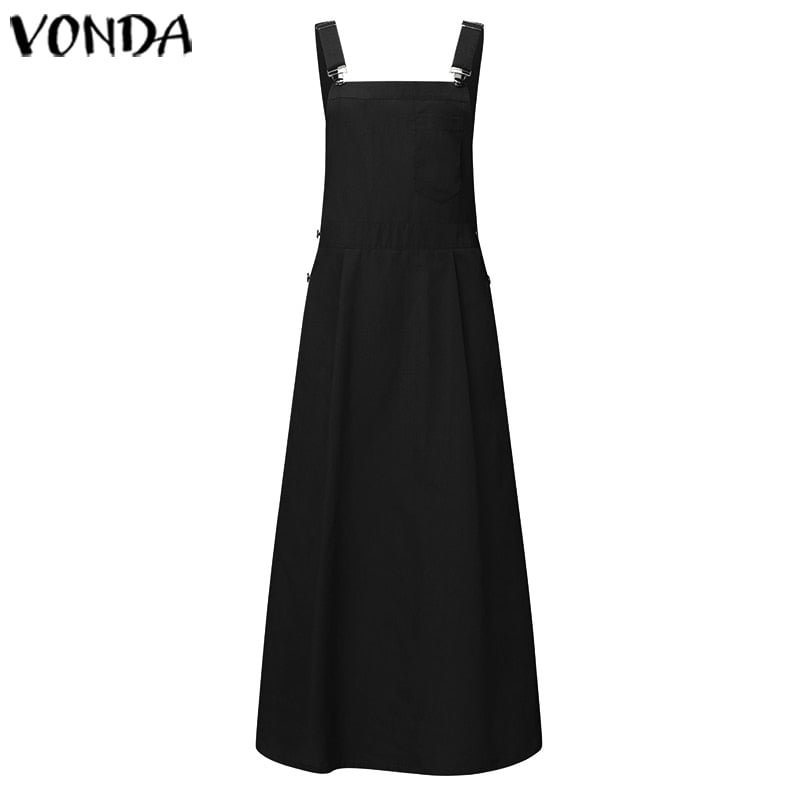 Women Dress 2022 VONDA Casual Cotton Linen Square Collar Maxi Dress Elegant Beach Sundress  Sexy Sleeveless Robe Femme Tunics