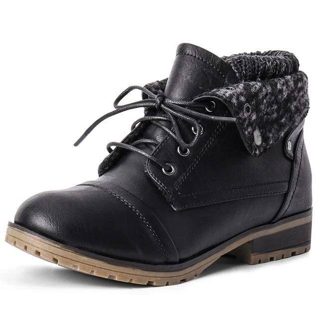 Winter Women's Ankle Boots Shoes Genuine Leather Lace Up Platform Boots Woman Warm Plush Snow Boots Women