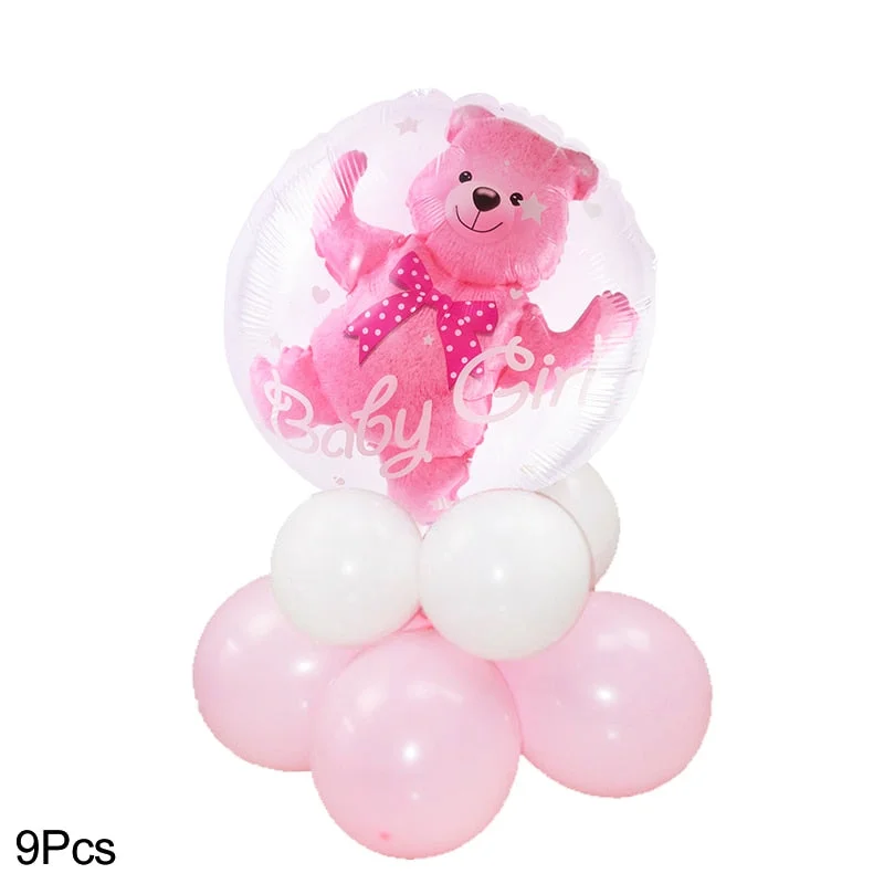 Baby Shower Transparent Baby Boy Girl Bear Bubble Ball Kids 1st Birthday Party Blue Pink Helium Balloon Gender Reveal Decoration