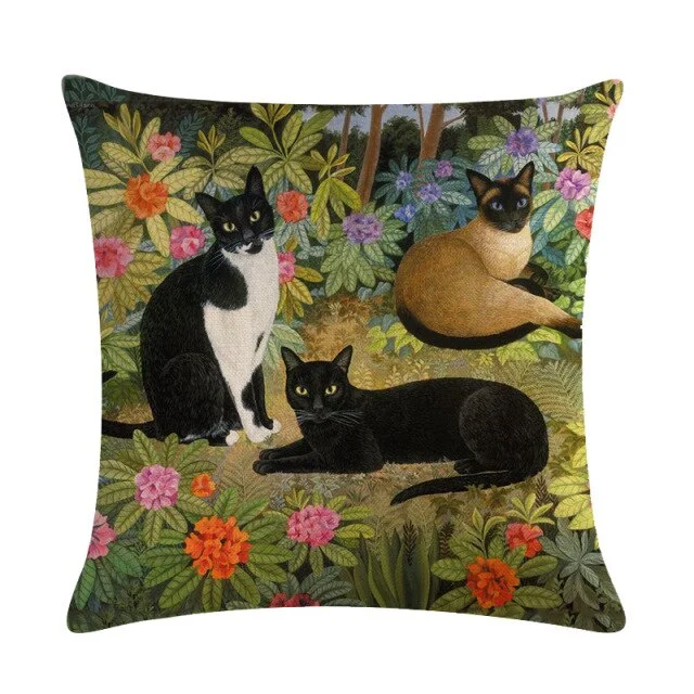 Linen Pillow Case - Vintage Oil Painting Cat