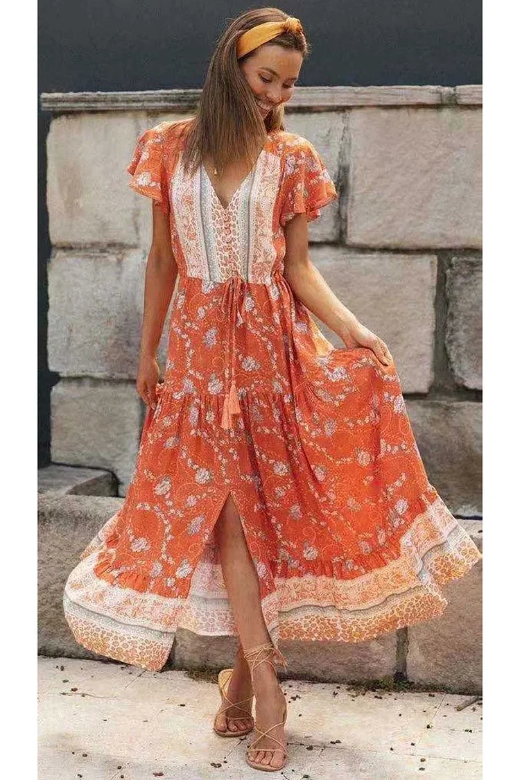 Luditu Midi Dress, Sundress, Orange Sundaze