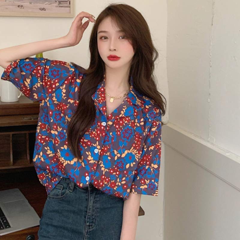 Vintage Floral Print Pocket Loose T-Shirt