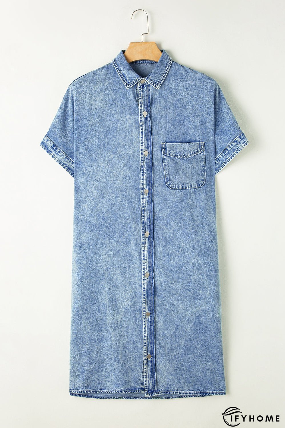 Denim Shirt Dress with Button Pockets | IFYHOME