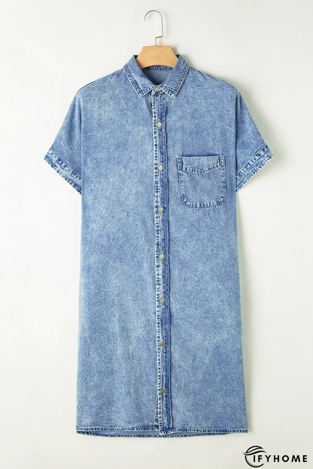 Denim Shirt Dress with Button Pockets | IFYHOME