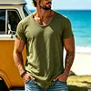 Men's Cotton Linen Ripped Hem T-Shirt With Crew Neck And Loose Fit For Casual Beach Wear by Inlyline