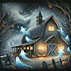 (Multi-Style)Halloween Haunted House-11CT Stamped Cross Stitch 50*50cm/19.69*19.69in tapestrymarket