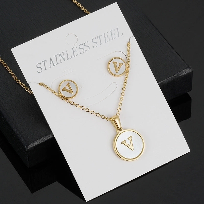 Minimalist Round Letter 304 Stainless Steel Shell 18K Gold Plated Gold Plated Stainless Steel Jewelry Sets