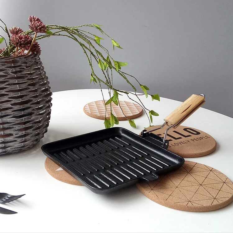 28cm Ribbed Cast Iron Square Steak Frying Pan