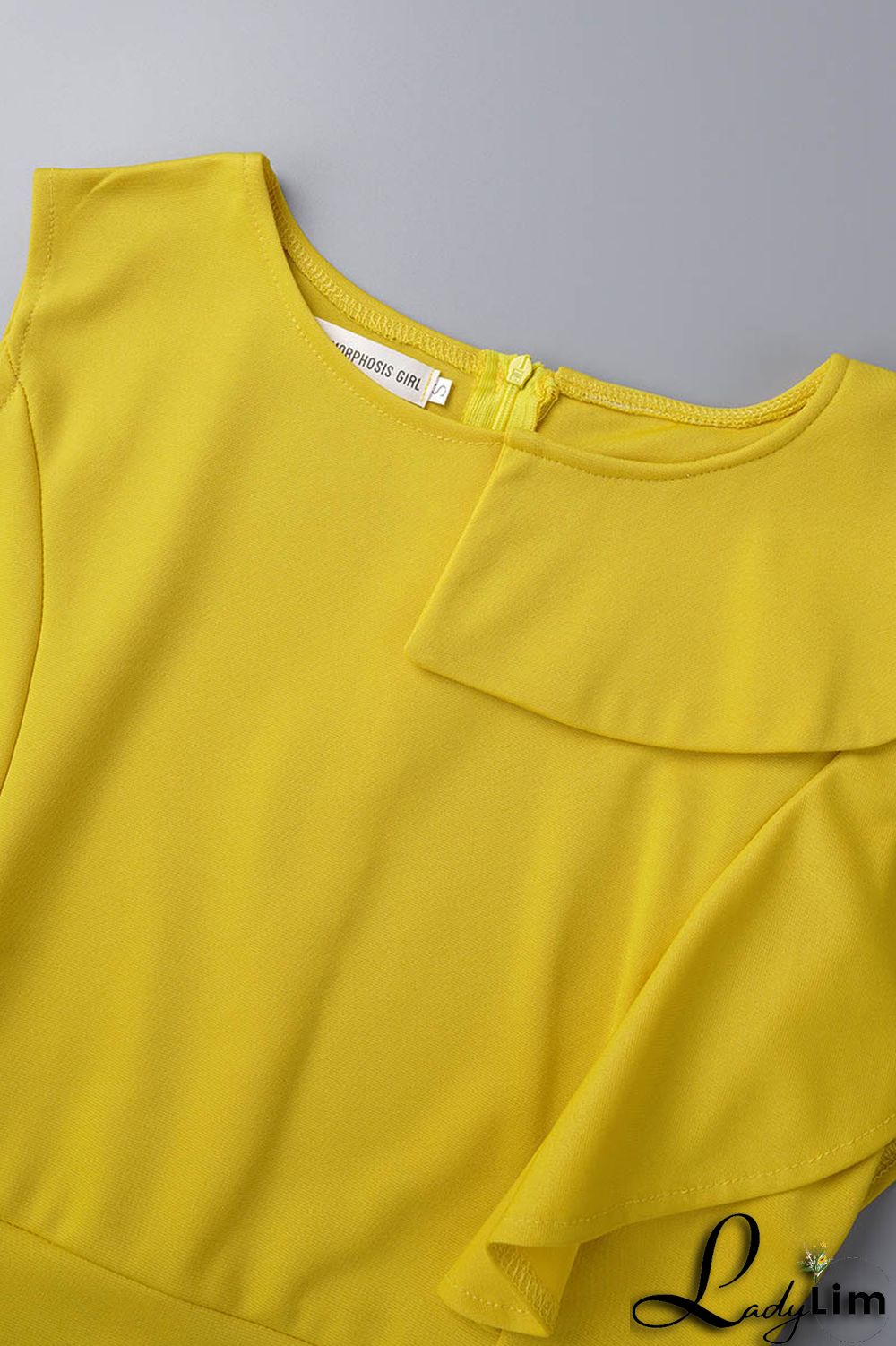 Yellow Casual Elegant Solid Flounce Zipper O Neck Wrapped Skirt Dresses