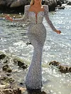 Sequined Long Sleeve Deep V-Neck Sexy Slim Evening Maxi Dress
