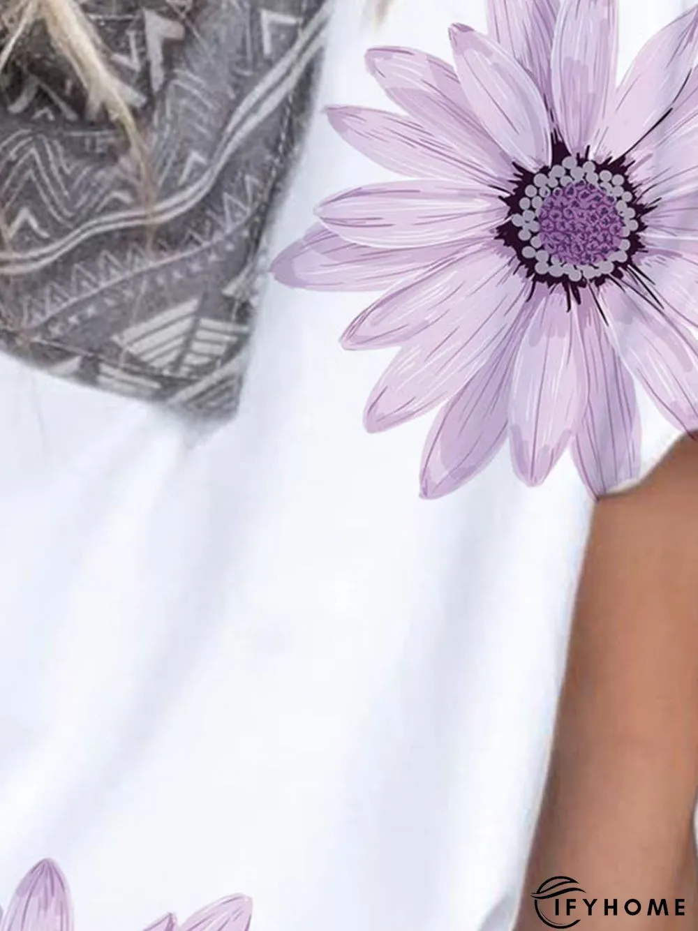 White Short Sleeve Cotton Floral T-shirt | IFYHOME