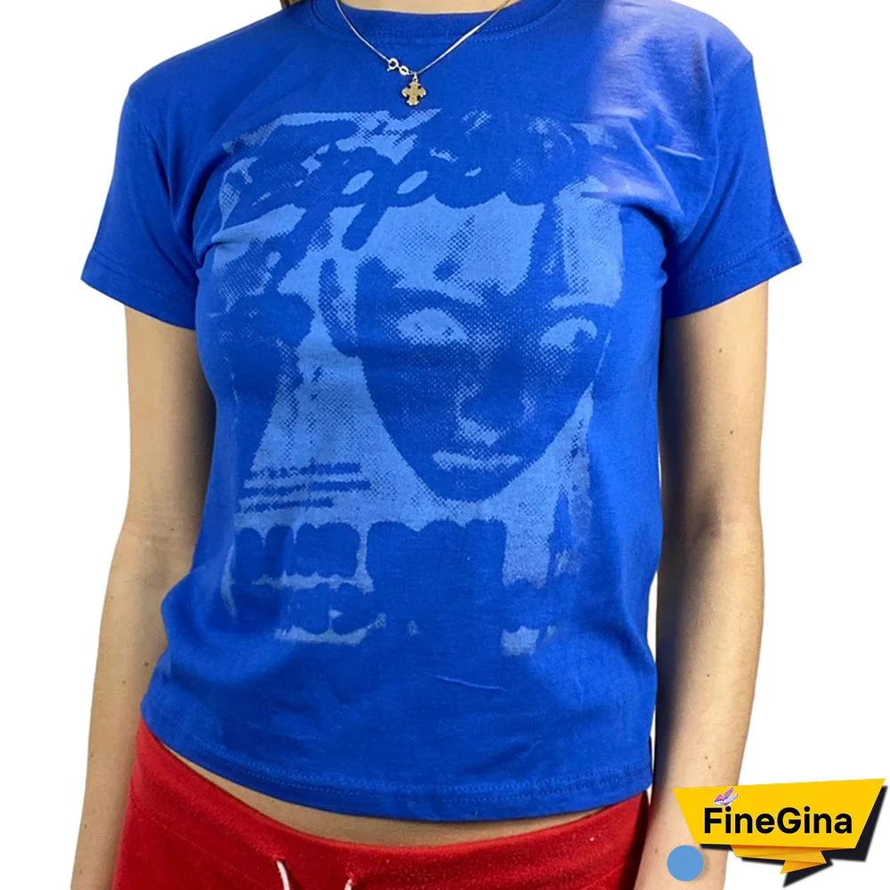 Gothic Portrait Print T-shirt Aesthetic Short Sleevle Sweats Tees Harajuku Streetwear White Crop Top Women Clothes