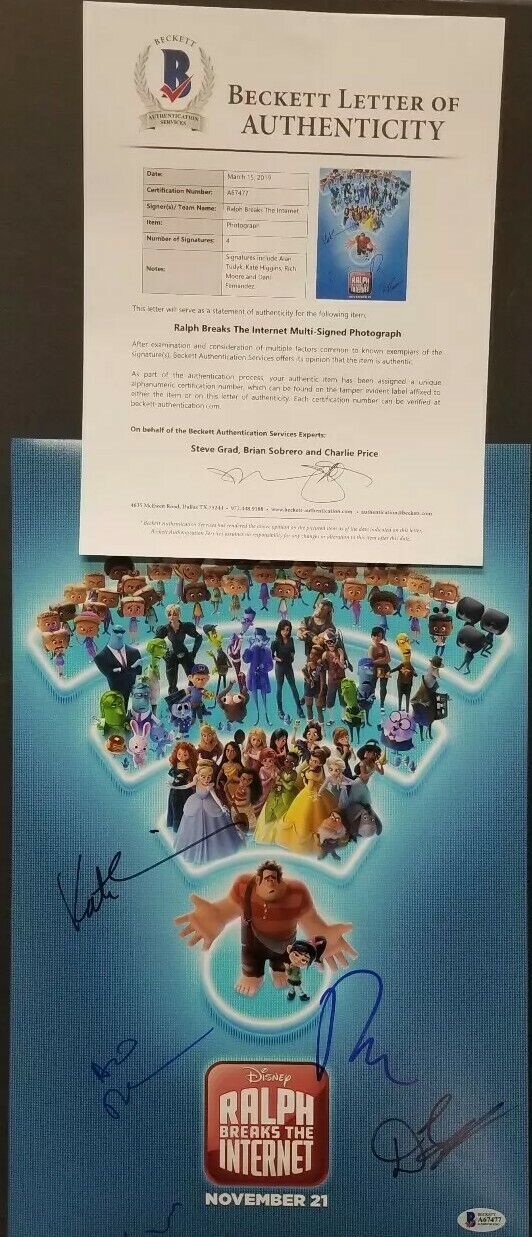 ALAN, KATE, RICH, DANI Signed RALPH BREAKS THE INTERNET 11x17 Photo Poster painting. BECKETT...