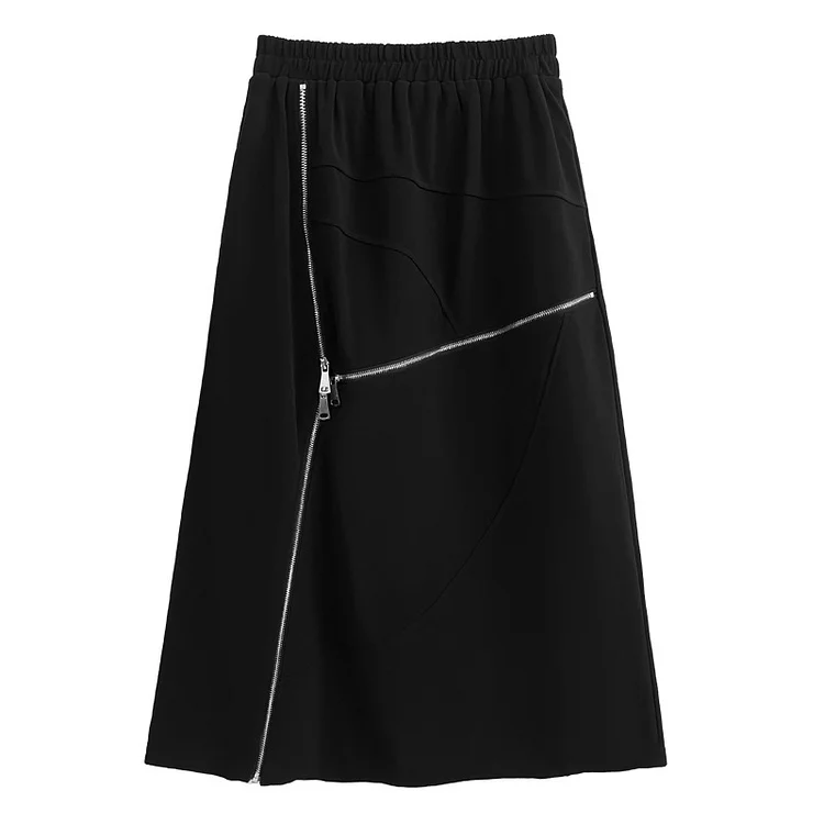 Loose Zipper Splicing High Waisted Skirt