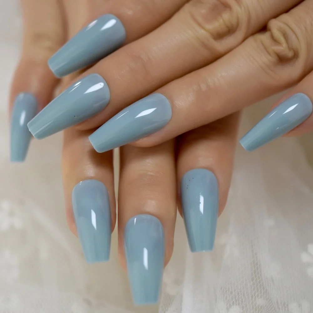 Gorgeous Diamond Blue Fake Nails Long Ballerina Shape Gelnails Thick Reusable Artificial Nail Art Tips 24-Nail Inspo