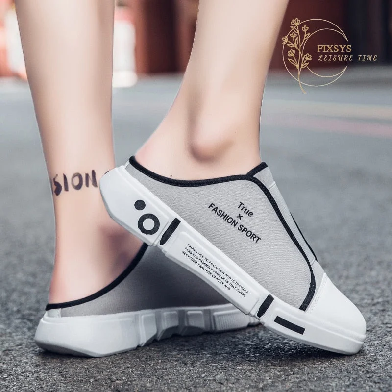 FIXSYS Men Half Shoes Summer Couple Breathable Half Slippers Outdoor Mules Fashion Lightweight Sandals Woman Slides Canvas Shoes