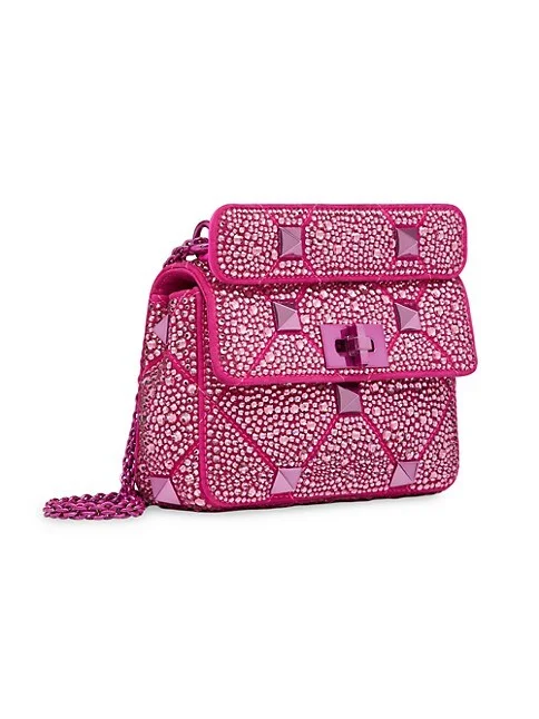 Valentino Garavani Small Roman Stud The Shoulder Bag Chain with Sparkling Embroidery