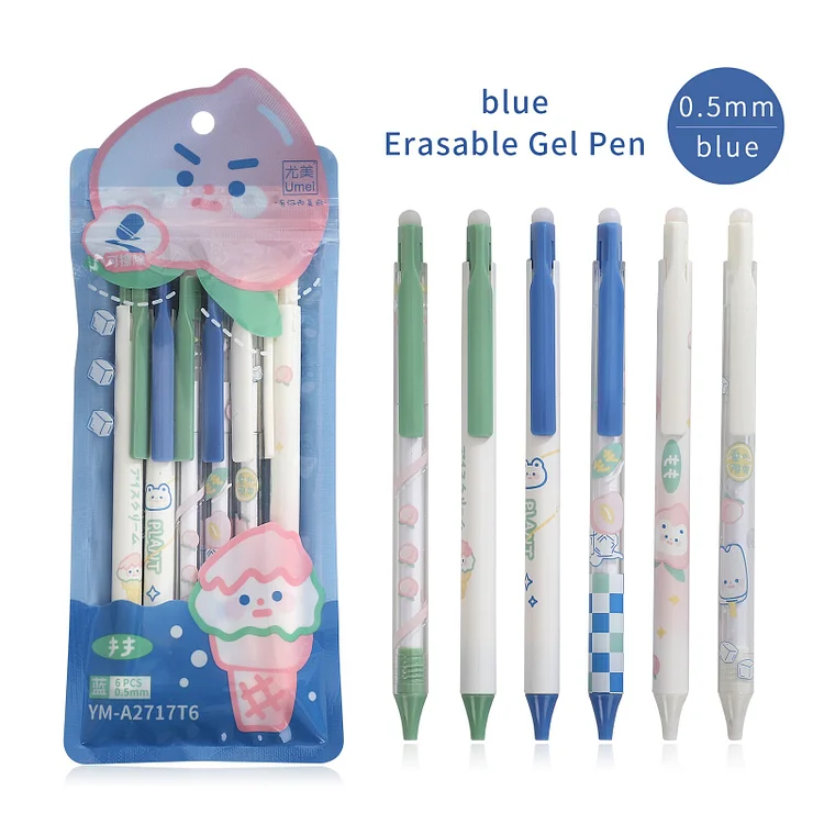 JOURNALSAY 6Pcs/Set Cute Pattern Gel Pen 0.5mm Black/Blue Ink Creative Erasable Student