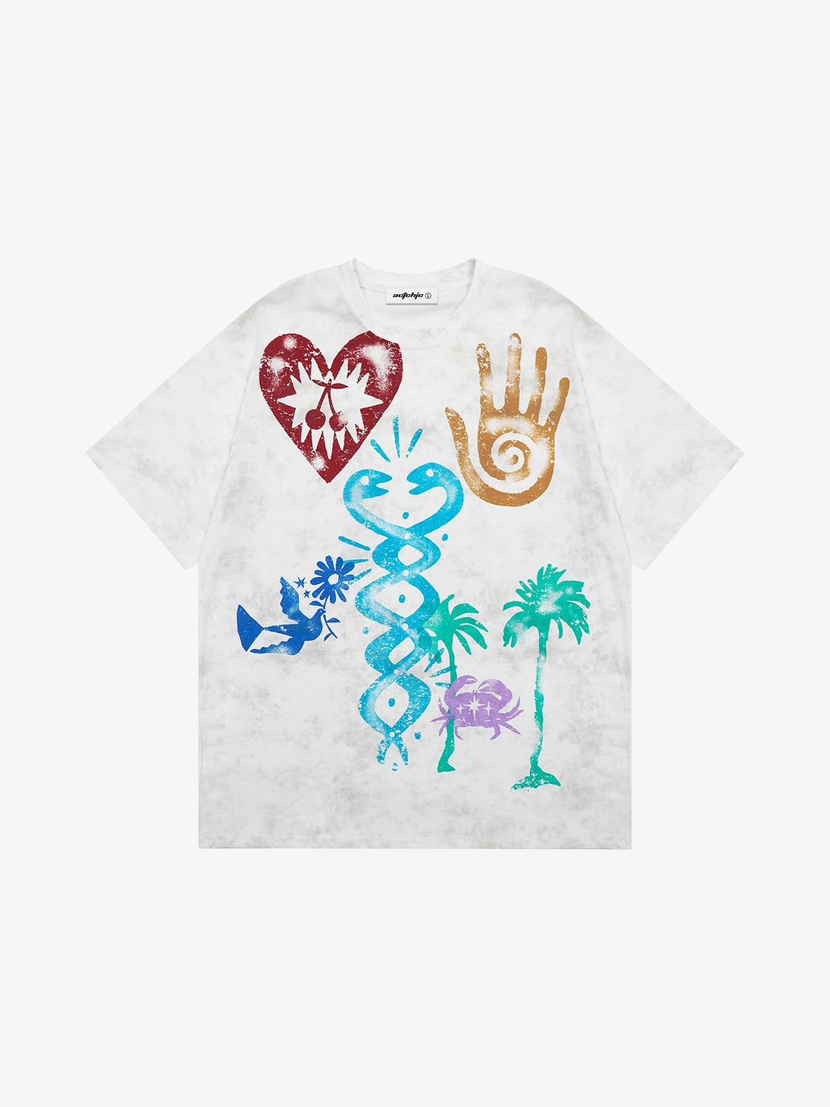 White Act Chic Abstract Symbol Graphic Print Tee Front