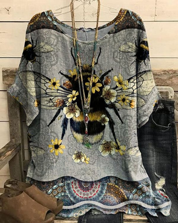 Vintage Bee Flower Casual Tee