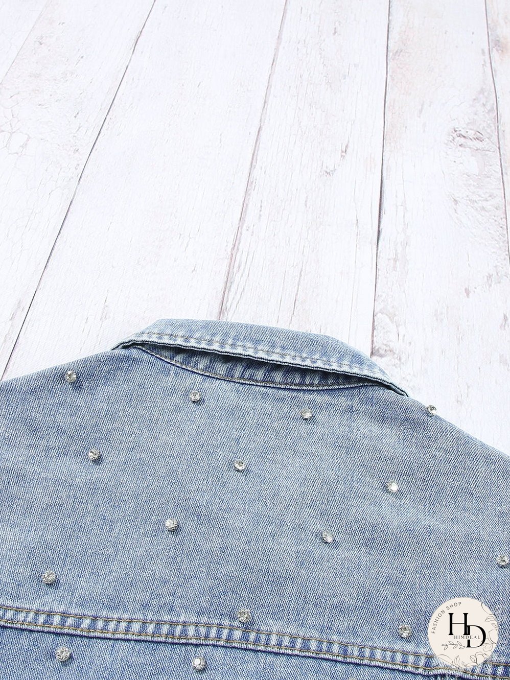 Vintage-Inspired Rhinestone Denim Jacket