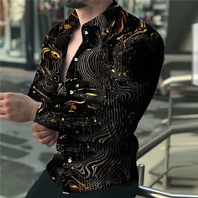 men's shirt 3d print gradient turndown street casual button-down print long sleeve tops designer casual fashion breathable yellow