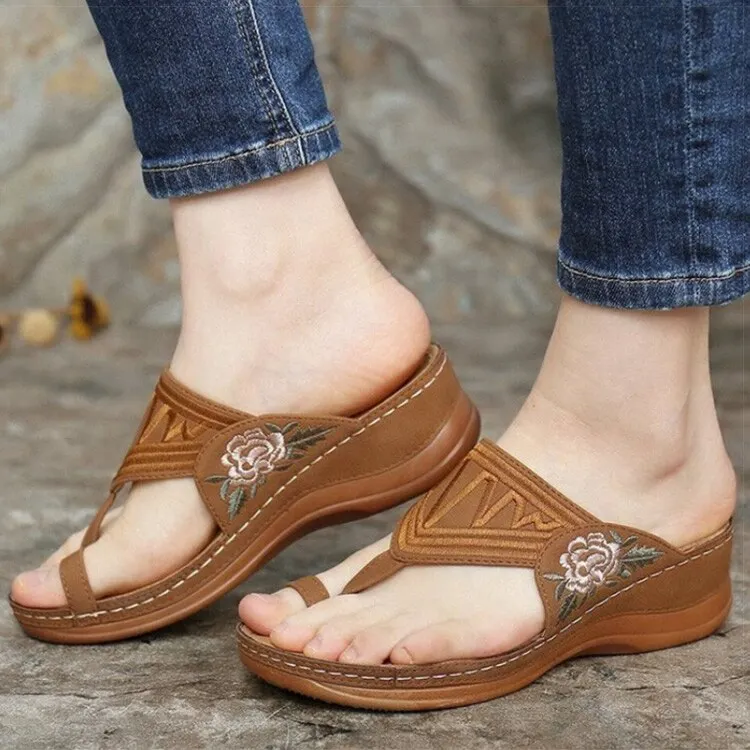 Women Sandals New Women Heels Sandals Bohemia Summer Shoes Flower Woman Flip Flops Beach Sandalias Mujer Wedges Shoes Female