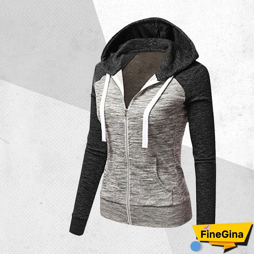 Women Spring/Autumn Casual Long Sleeve Sweatshirts Colorful Patchwork Thin Zip-Up Hoodie Jacket for Drawstring Hoodies S-5XL