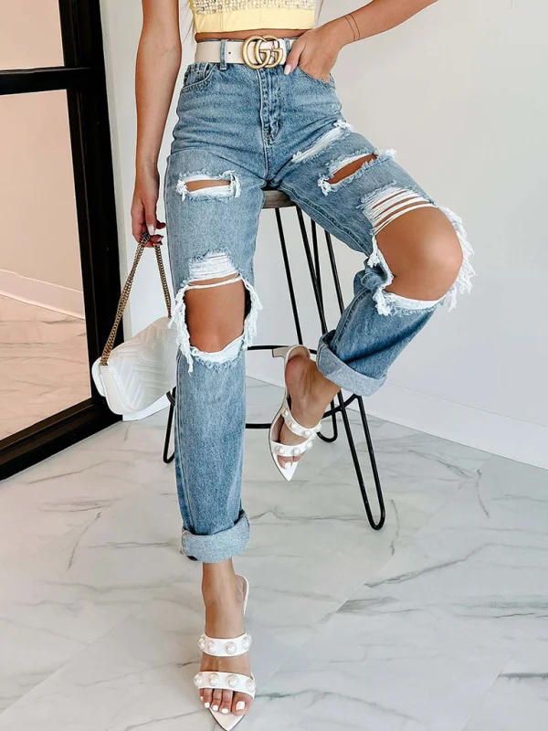Women's New Loose Ripped Skinny Jeans Flusfy