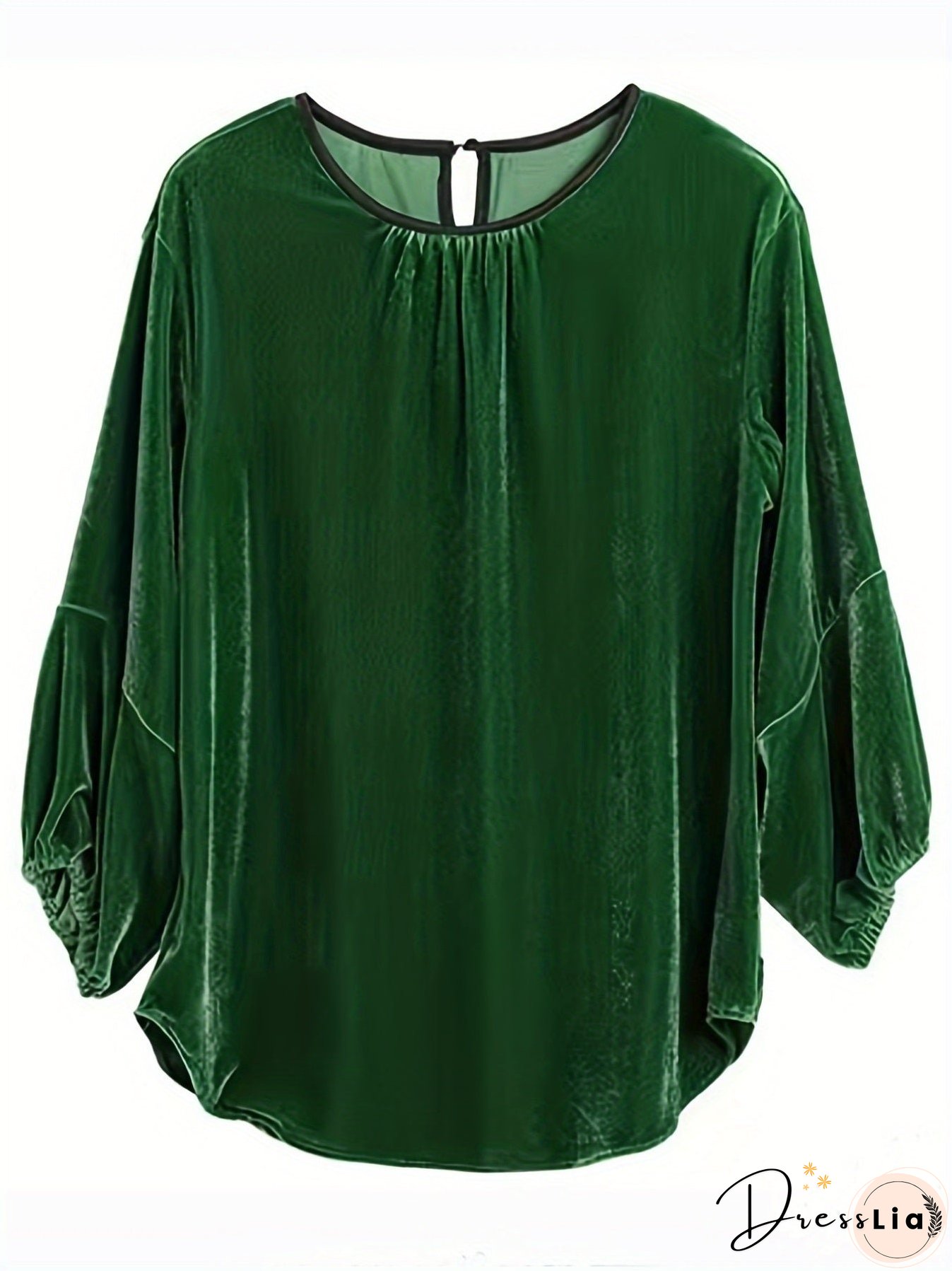 Lantern Sleeve Solid Blouse, Casual Crew Neck Versatile Blouse, Women's Clothing