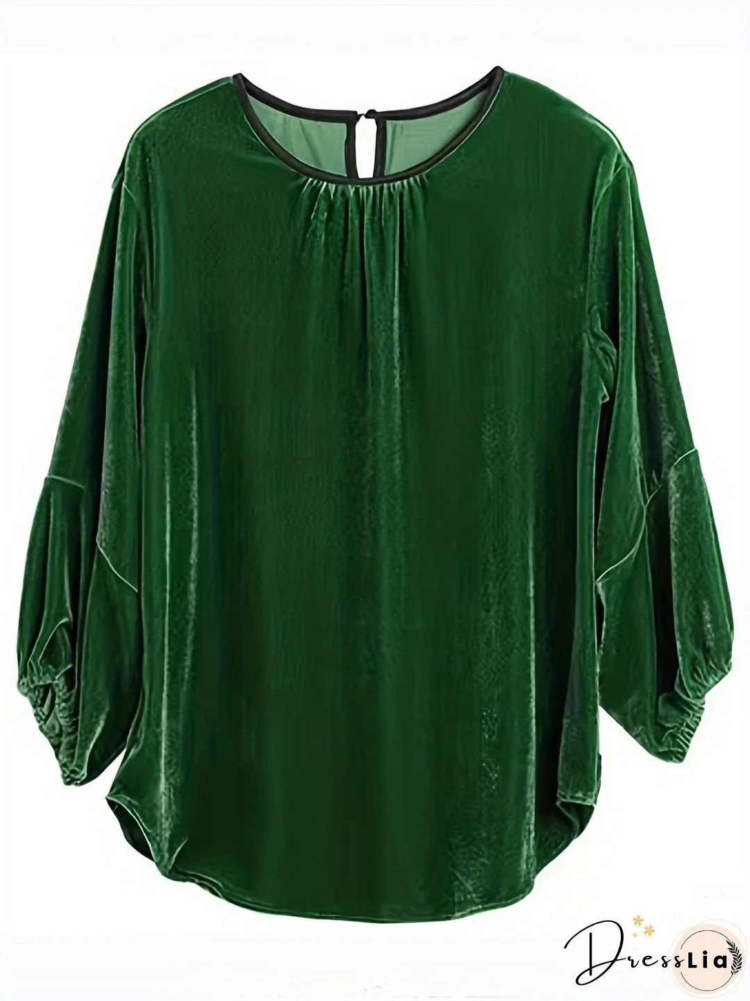 Lantern Sleeve Solid Blouse, Casual Crew Neck Versatile Blouse, Women's Clothing