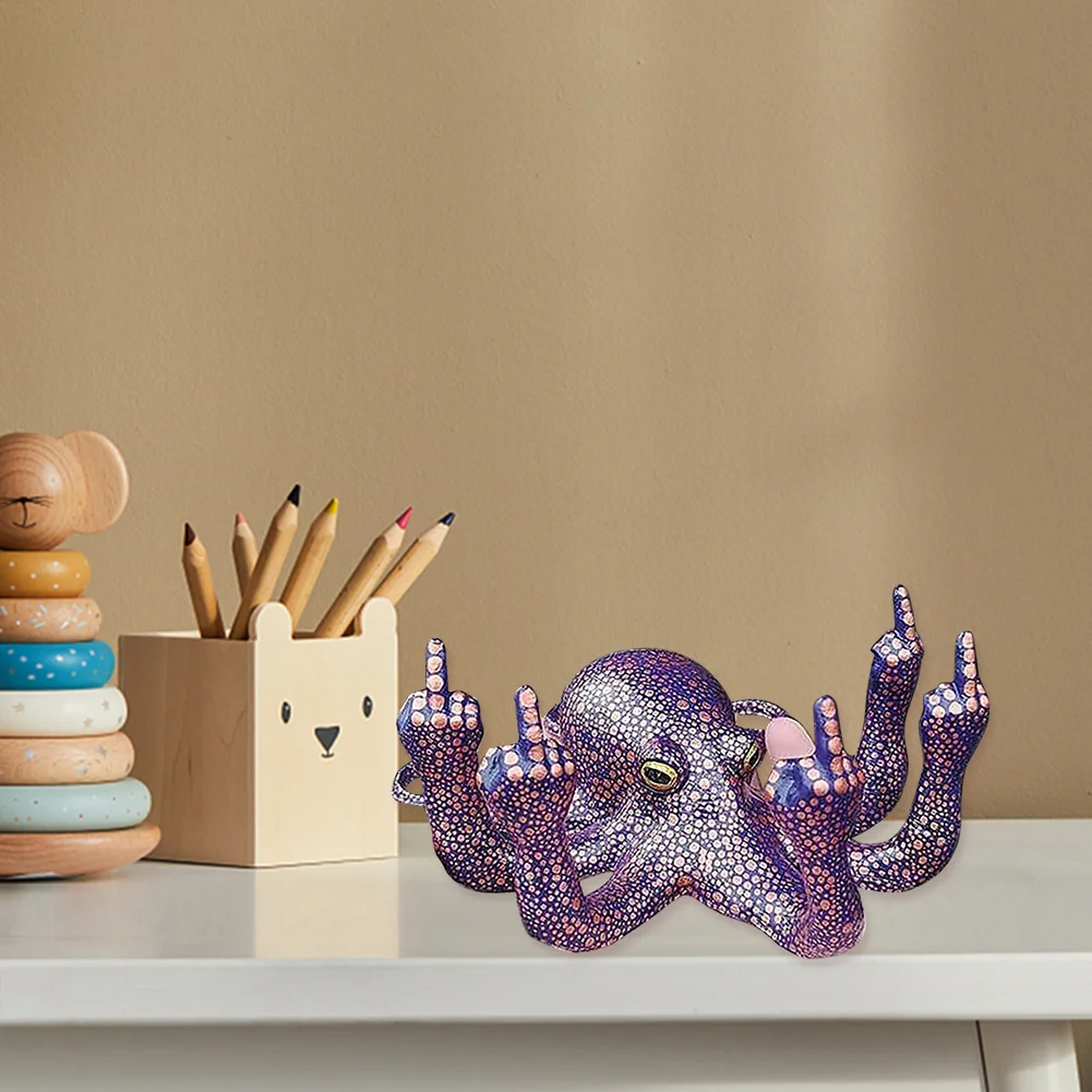 Resin Luminous Octopus Sculpture Landscape Ocean Octopus Figurines (Purple)