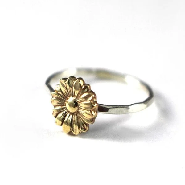 Sterling Silver Gold Sunflower Ring