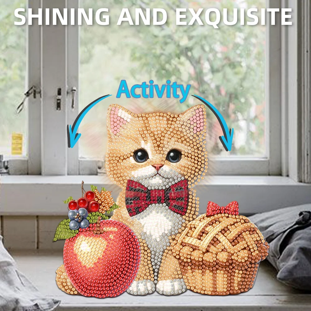2D Flat Cat DIY Shaking Head Cat Food Diamond Painting Desktop Decorations