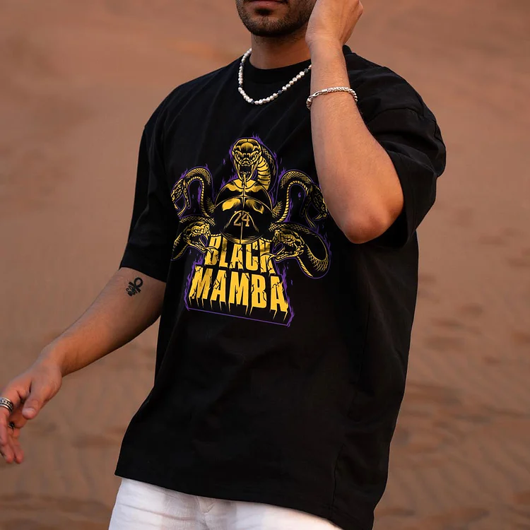 Black Mamba Print Oversized Vintage Men's T-Shirt 1b42