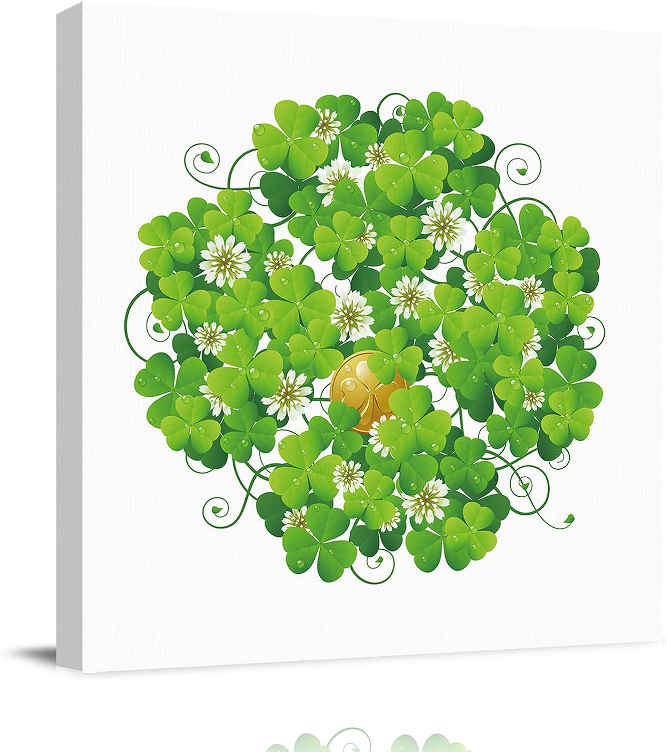 Canvas Wall Art for Living Room St.Patrick's Day Shamrocks Gold Green Canvas Prints Picture Framed Wall Decor for Holiday Bedroom Bathroom Framhouse Office Kitchen Home Decoration, 8 inch x8 inch  8 x 8 in