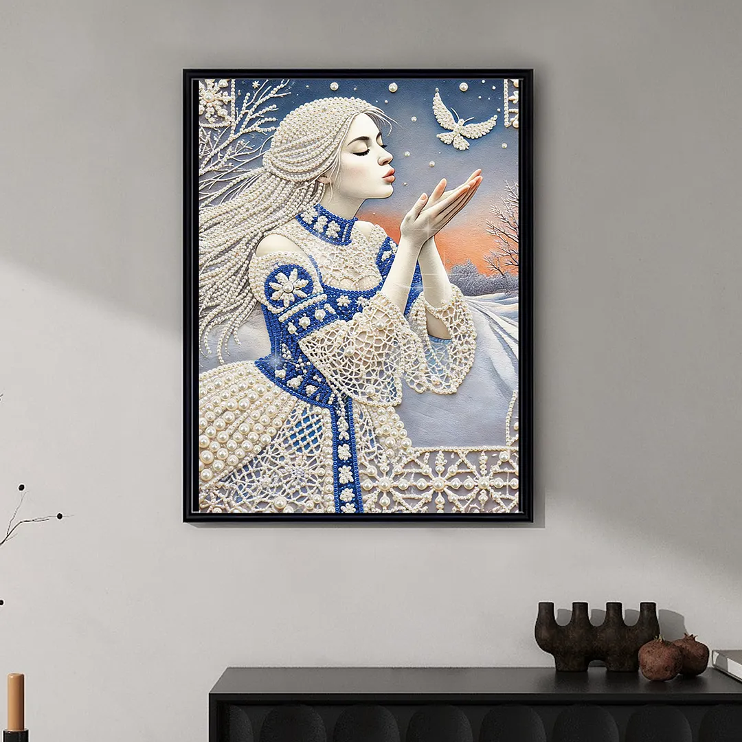 Winter Maiden Special Shaped DIY Partial Drill Pearl Diamonds Painting for Adults Beginners Home Decor Pearl Gem Paintings Picture Arts Craft 11.81x15.75In