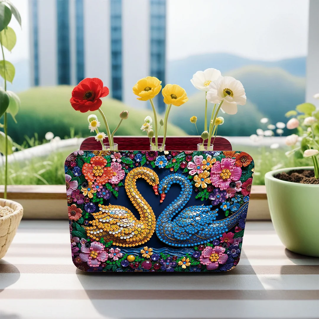 Swan DIY Flower Vase Wooden Double Sided Desktop Diamond Art Kit for Home Decor