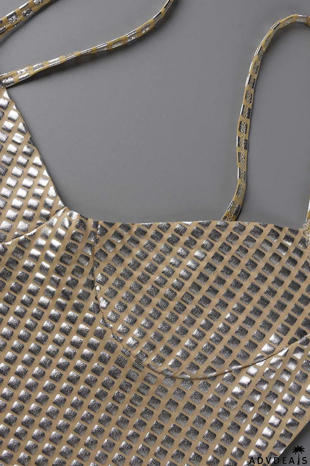 Khaki Sexy Backless Spaghetti Strap Sleeveless Club Dress For Vegas