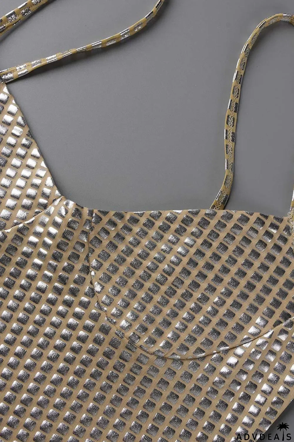 Khaki Sexy Backless Spaghetti Strap Sleeveless Club Dress For Vegas