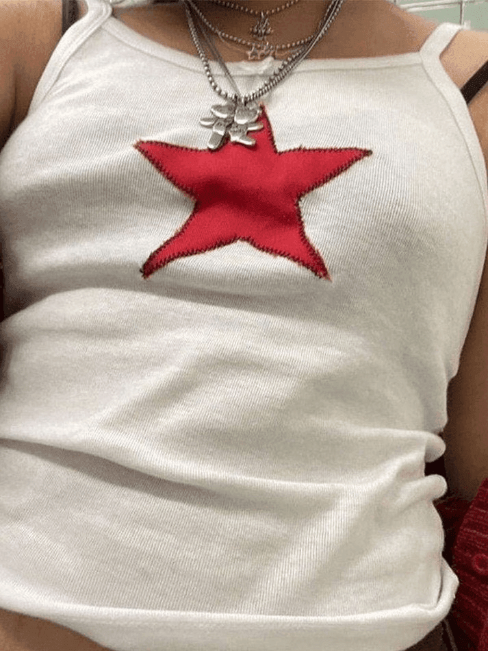 Brownm Star Embroidered White Cami Top