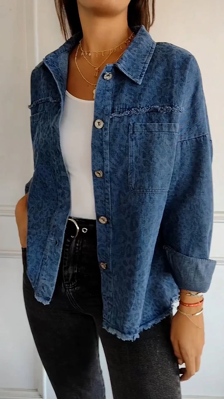 Denim Fringed Lapel Shirt