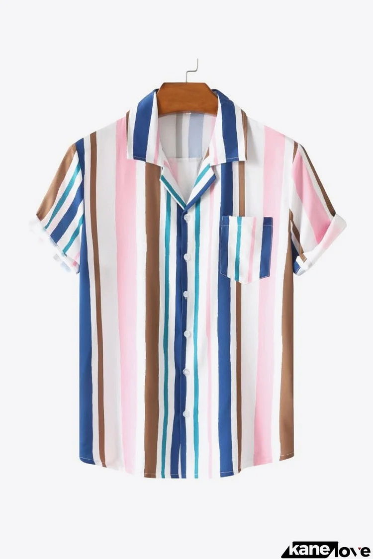 Full Size Striped Button-Up Short Sleeve Shirt