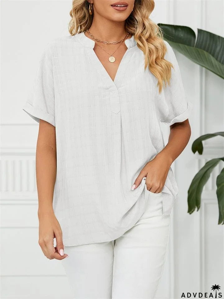 Women's Summer Thin V Neck Short Sleeve Pullover Chiffon T-shirts