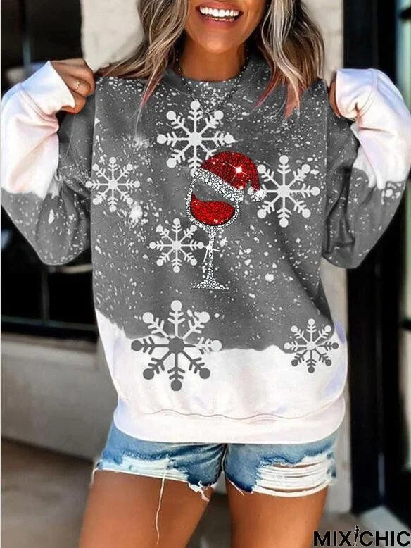 Snow Print Long Sleeve Crew Neck Sweatshirt