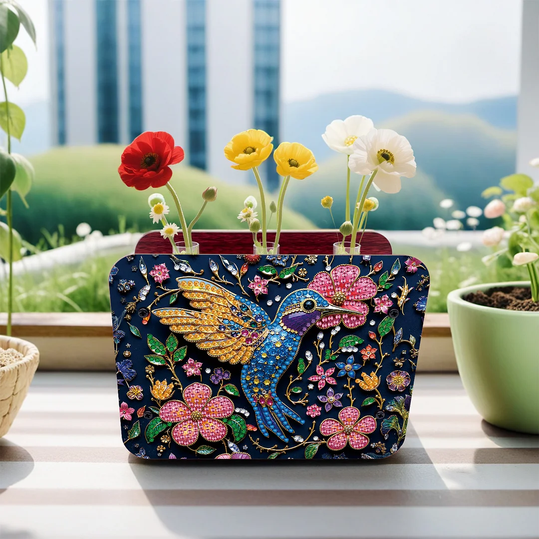 Hummingbird DIY Flower Vase Wooden Double Sided Desktop Diamond Art Kit Decor