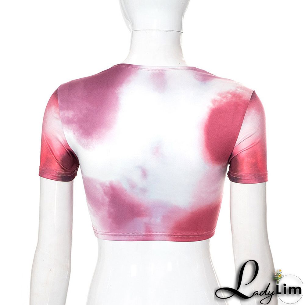 Rose Red Fashion Casual Print Basic O Neck T-Shirts