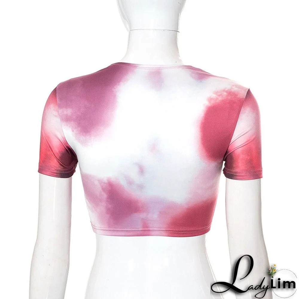 Rose Red Fashion Casual Print Basic O Neck T-Shirts