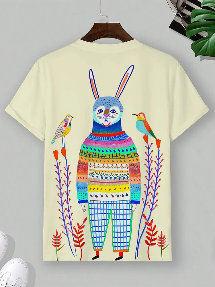 Men's Easter Rabbit Bird Flower Art Print Casual T-Shirt