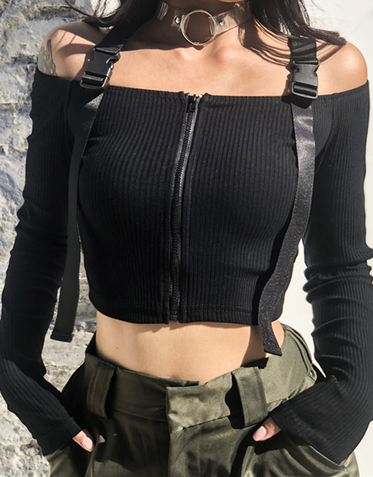 One-shoulder Zippered Top / TECHWEAR CLUB / Techwear